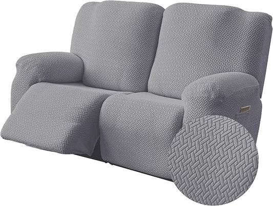 Genina Recliner Loveseat Cover Stretch Couch Covers Sofa slipcover for 2 Seat Reclining Couch Thick Jacquard Furniture Protector (Light Grey)