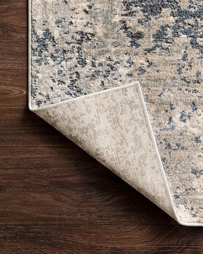 Loloi Teagan Collection TEA-07 Natural/Denim 5'-3" x 7'-6" Area Rug, Large, Soft Neutral Rug, High-Traffic for Living Room, Bedroom, Home Office, Dining Area