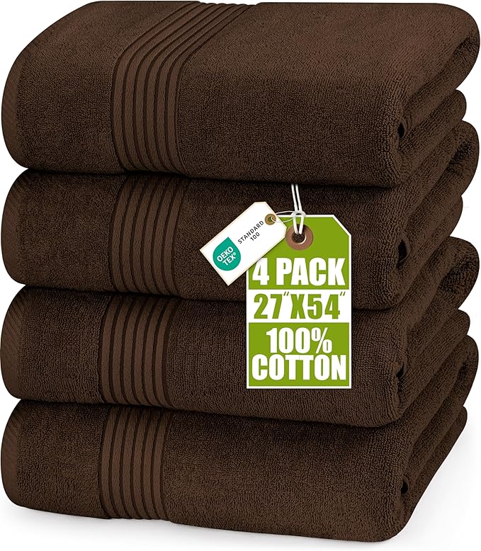 Utopia Towels Luxurious Bath Towels Set, 4 Pack, 27 x 54 Inches – 100% Ring Spun Cotton, Thick, Plush, and Fast-Drying, Designed for Premium Hotels, Spas, and Homes, Dark Brown