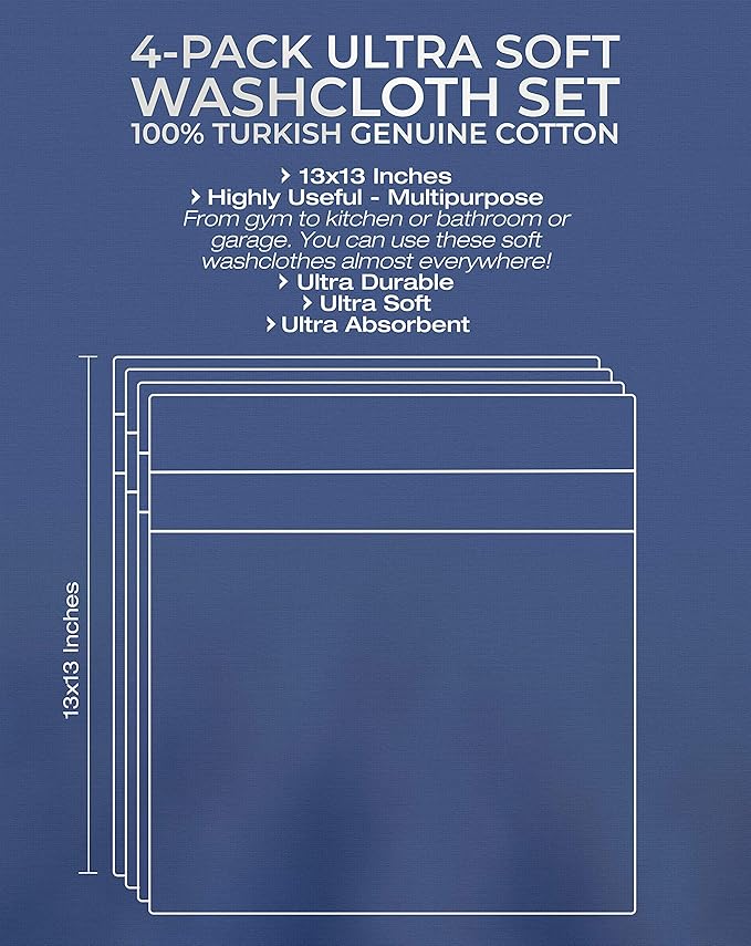 American Veteran Towel, 100% Cotton Turkish Washcloths for Bathroom Essentials 4 Pack, Soft Absorbent Wash Cloths Quick Drying Small Towels Washrags, Lilac