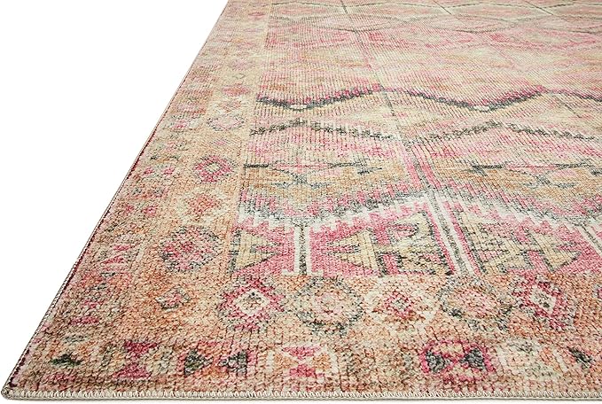 Loloi Layla Collection LAY-17 Pink/Lagoon 2'-6" x 9'-6" .13" Thick Runner Rug, Soft, Durable, Vintage Inspired, Distressed, Low Pile, Non-Shedding, Easy Clean, Printed, Living Room Rug