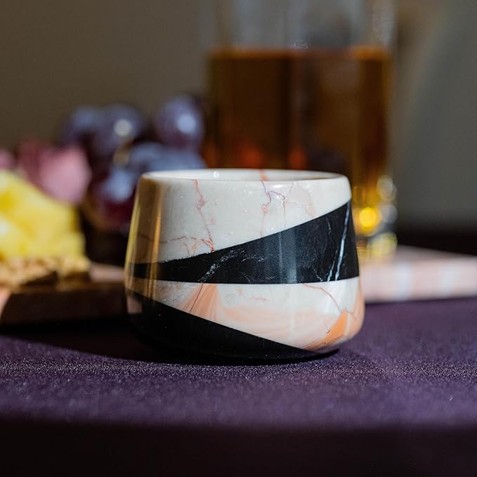 Engraved Marble Whiskey Cup, Unique Handmade Whiskey Glass, Marble Stone Whiskey Glasses for Scotch, Bourbon, Liquor and Cocktails, Suitable for Small Gathering & Home Decor