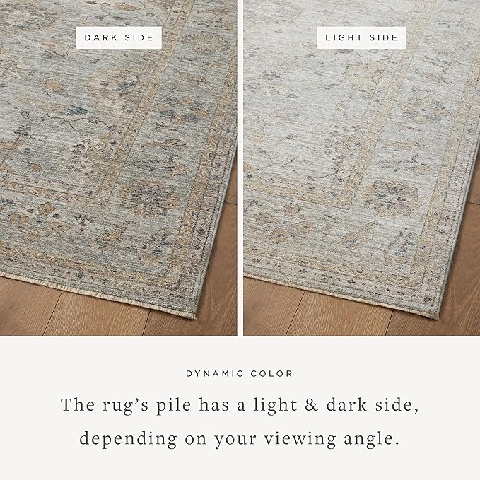 Loloi Magnolia Home by Joanna Gaines Millie Collection MIE-02 Sky/Gold 9'-6" x 9'-6", .25" Pile Height, Round Area Rug