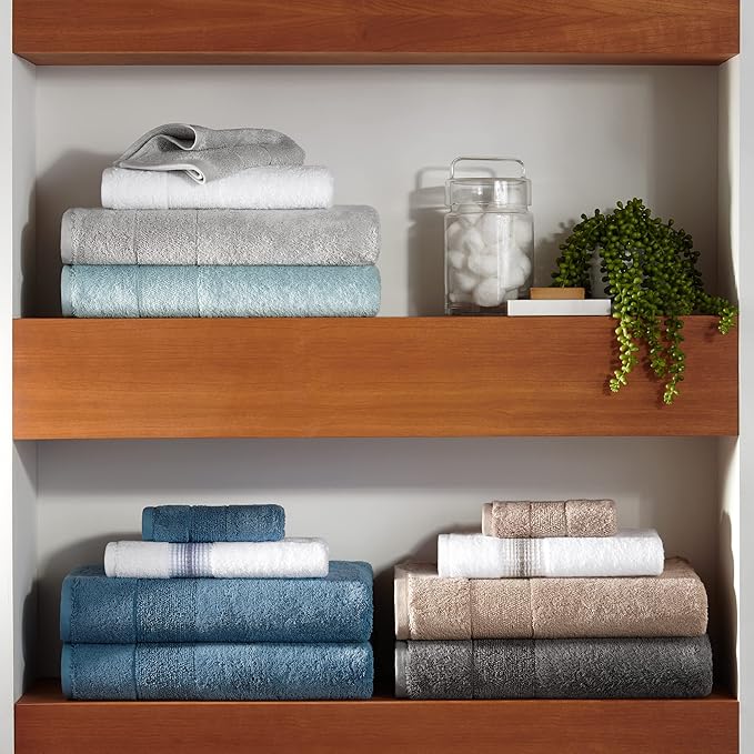 Aston & Arden Aegean Terry Wash Cloths - Set of 8 - Ringspun Turkish Cotton Thick and Soft Absorbent Luxury Hotel and Spa Bathroom Towel, 600 GSM, 13 x 13 in, Dark Grey