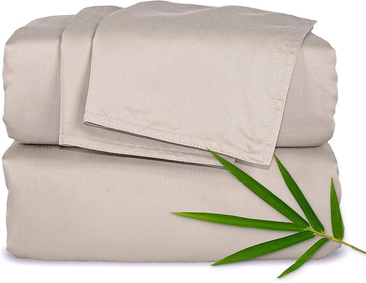 Pure Bamboo Twin XL Sheets, Genuine 100% Organic Viscose Derived from Bamboo Bed Sheet Set, Luxuriously Soft & Cooling, Double Stitching, 2 Year Quality Promise (Twin XL, Sand)