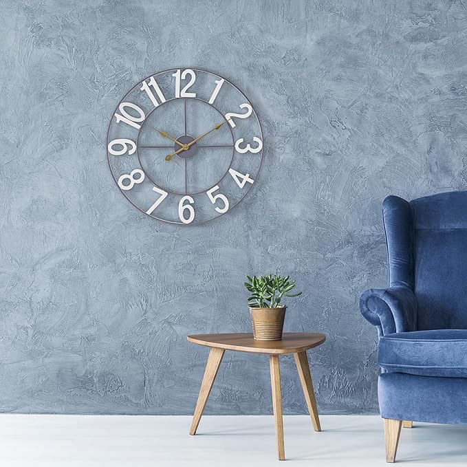 Sorbus 16-Inch Large Wall Clock – Decorative White Metal Clock with Gold Hands – Silent, Battery Operated, Modern Wall Decor for Living Room, Kitchen, or Office – Great Gift for Housewarming or Office
