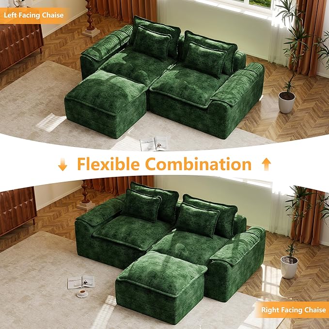 Hobestluk 87" Cloud Sectional Couch Loveseat with Deep Seat 2-Seater with Removable Cover Large Sofa Couch for Living Room (Green, Loveseat Sofa)