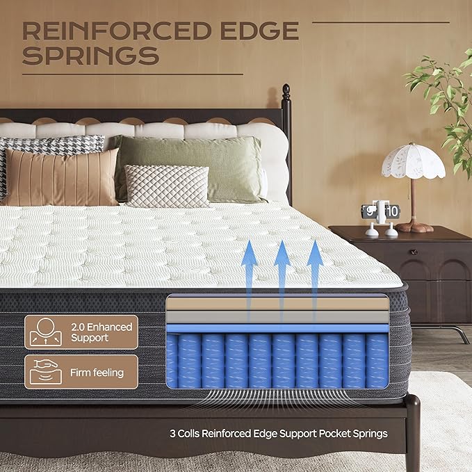 Hybrid Mattress King Size, 12 Inch Soft King with Hybrid Bed Mattress in a Box with Individual Pocketed Spring, Motion lsolation, Cooling and Breathable Fabric