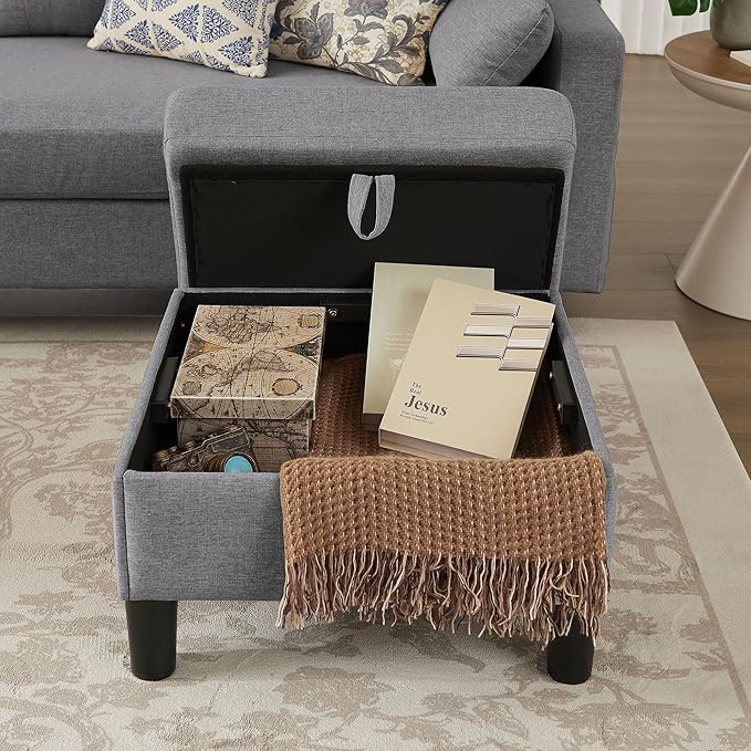 101" Convertible Sectional Sofa, Modern Linen Fabric U-Shaped Couch with 2 Storage Ottomans and Storage Pocket, 4 Seat Sofa Couches for Living Room, Apartment, Office, LightGrey