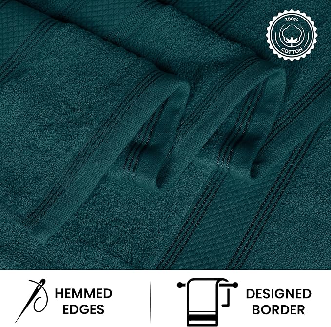 Casa Lino 4 Piece Bath Towel Set | 1 Bath Towel, 2 Wash Cloth, 1 Hand Towels | Bathroom Essentials for New Home, 100% Cotton Luxury Towels, Highly Absorbent Bathroom Set, Teal.