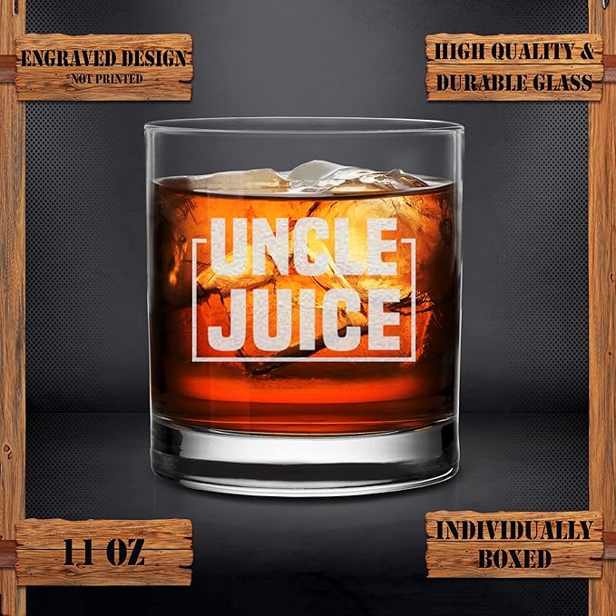 Uncle Juice Whiskey Glass - Great Gift for Uncles - Special Uncle Rock Glass for Birthday Father’s Day Christmas
