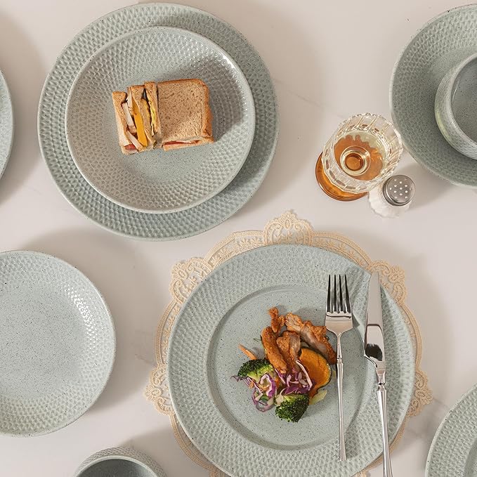 Dinnerware sets plates and bowls sets modern plates,Handmade Reactive Glaze Stoneware Plates and Bowls Sets,Highly Scratch Resistant Dishwasher & Microwave Safe Dishes Set (style - 5, 4 - Set (12pcs))