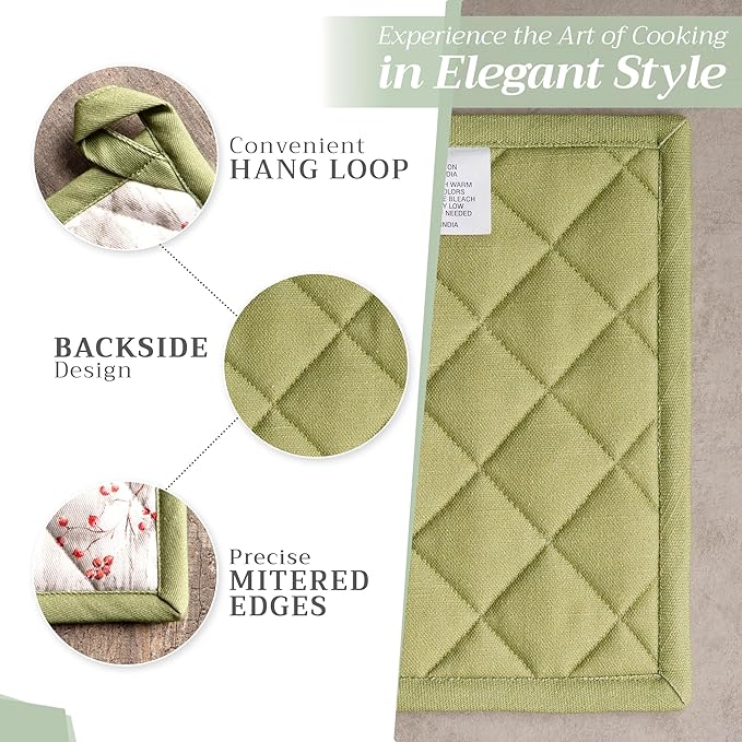 Maison d' Hermine Pot Holders 100% Cotton Heat Resistant Potholders 8" x 8" Hot Pads with Loop for Thanksgiving Christmas Decorations BBQ Cooking Baking Handling Hot Pans (Pack of 1, Mountain Life)