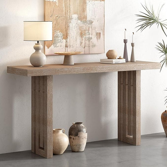 Contemporary Minimalist Wood Console Table 59-Inch Modern Entry Sofa Table Accent Table for Entryway Living Room Home Office, Natural