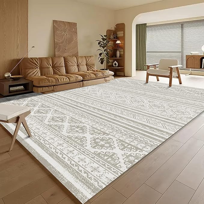 RUGSURE Washable Area Rugs 6' x 9' - 1/6 Thick - Moroccan-Inspired -Stain & Water Resistant Non-Slip - Resistant Rug for Living Room, Bedroom, Nursery, Pet & Child Friendly (Grey)