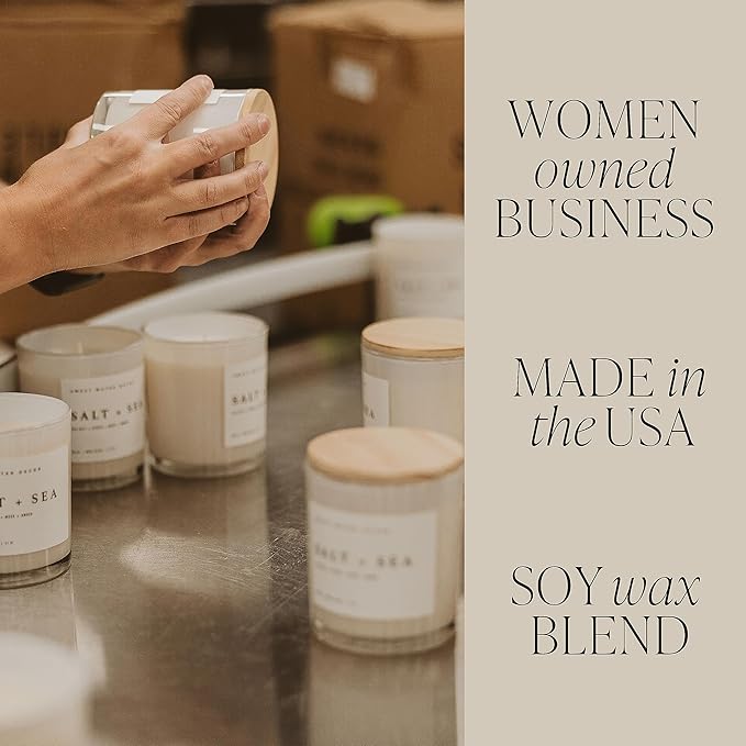 Sweet Water Decor Wildflowers and Salt Soy Candle - Jasmine, Rosemary, Sea Salt, and Honey Scented Spring Candle for Home - 11oz Jar Candle with Wood Lid, 50+ Hour Burn Time, Made in The USA