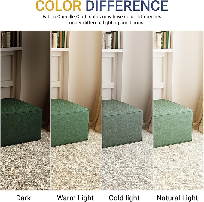 38“ Modular Sectional Sofa Convertible Cube Compressed Couch Seat Set, Combine L-Shaped U-Shaped, Free Assembly, Space-Saving for Living Room, Thick Foam Fabric Chenille Green (Only Ottoman)