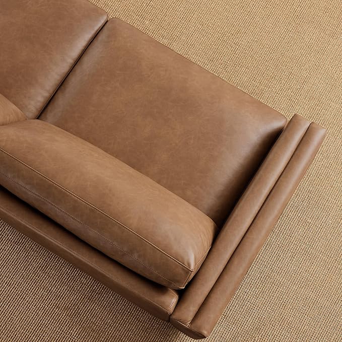 CHITA 118" Super Large Luxury L Shape Convertible Sectional Modular Sofa, FSC Certified Down Filled Modern Sofa with Ottoman, Deep Seat Cloud Couch, 4 Seat Couch, Solid Wood Leg, Faux Leather in Camel
