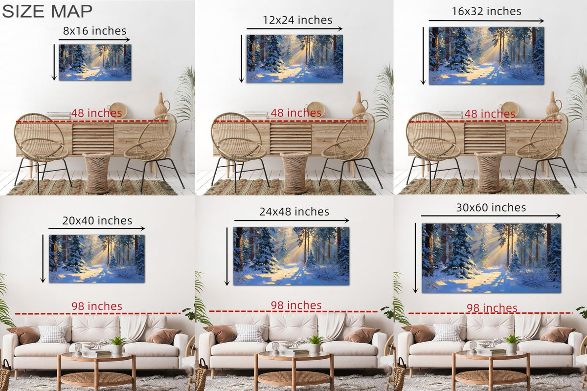 TEPAKIHI Winter Landscape Canvas Wall Art, Snowy Forest Sunlight Painting, Winter Scene Picture Artwork for Living Room Bedroom Home Decor Ready to Hang (16x32 inches)