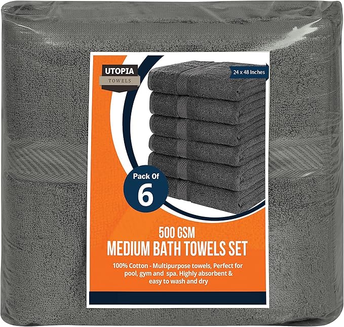 Utopia Towels 18 Pack Bath Towel Set (24 x 48 Inches), 500 GSM 100% Ring Spun Cotton Medium Lightweight and Highly Absorbent Quick Drying, Premium Towels for Hotel, Spa and Bathroom