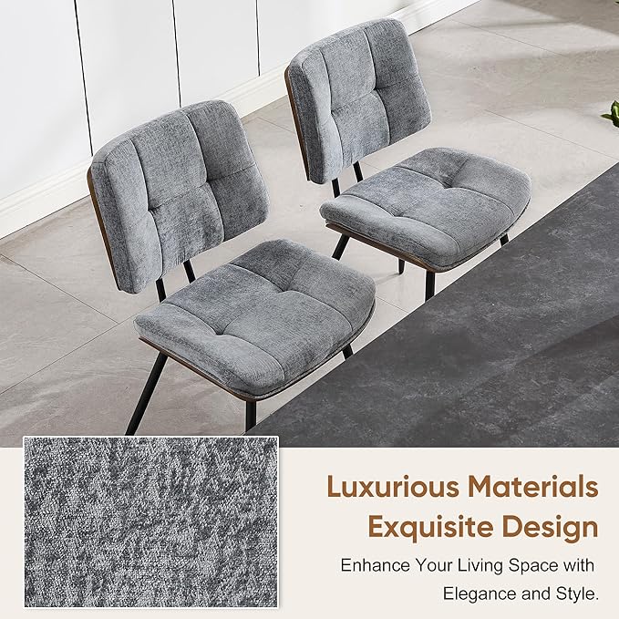 BFZ Dining Chairs Set of 2, Mid Century Modern Kitchen Chairs with Walnut Bentwood Back and Metal Legs, Upholstered Fabric Dining Room Chairs for Kitchen, Living Room