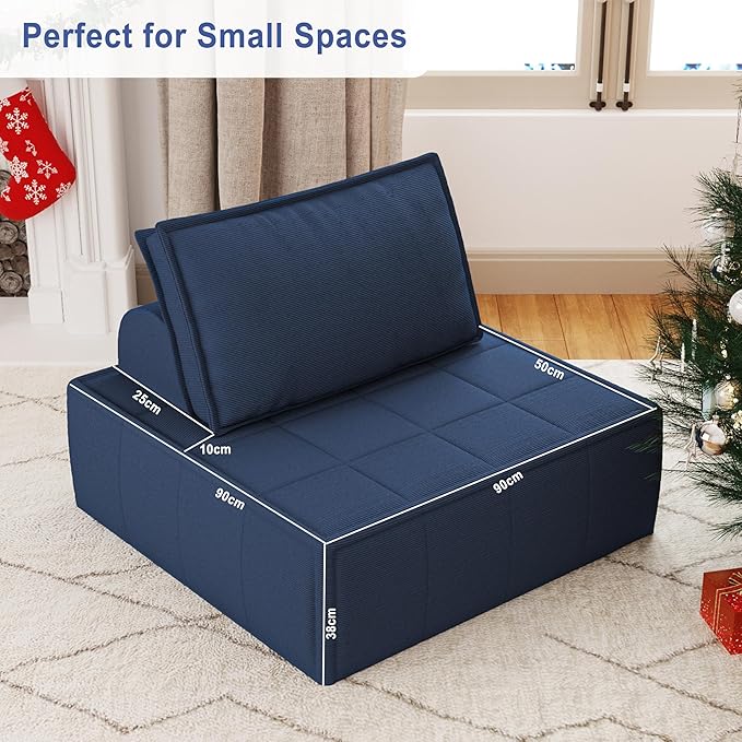 PurrJoys Modular Sectional Sofa, 35" Corduroy Sofa Sleeper Deep Seat Sofa with Adjustable Backrest, Small Couch for Small Spaces, Living Room, Bedroom, Apartment,Blue Office Couch