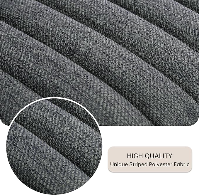 VKNOW Upholstered Dining Chairs Set of 4, Modern Dining Room Chairs with Stripe, Linen Kitchen Chair Dinner Chair with Black Metal Base for Kitchen Office, Dark Grey