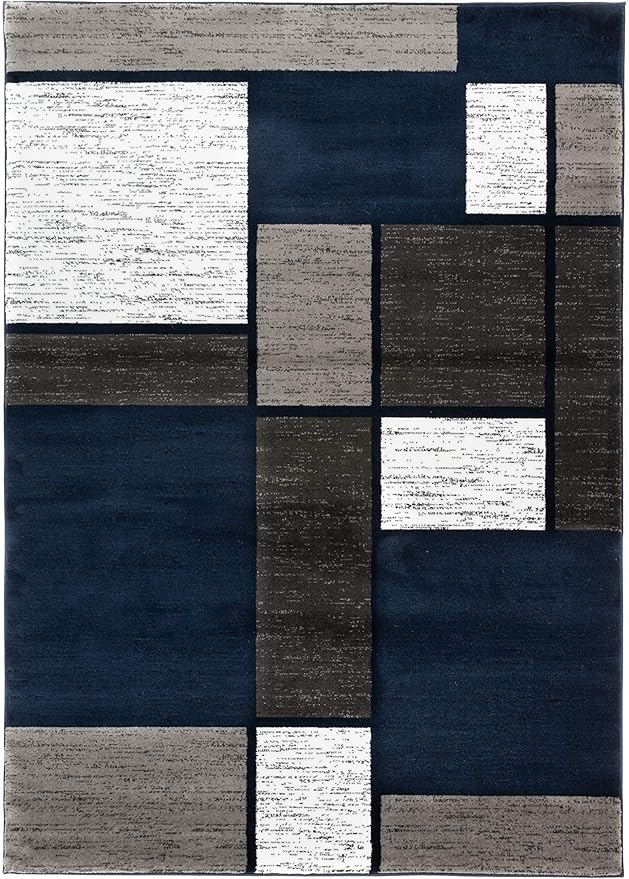 Rugshop Modern Geometric Boxes Navy Area Rug, Non-Shedding Carpet for Living Room, Bedroom, or Family Room, 7'10" x 10'2"