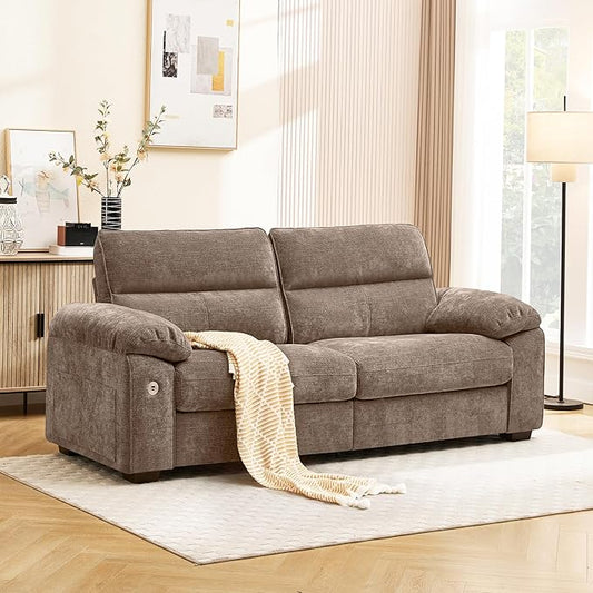 Ihanherry 72" Modern Sofa for Living Room, Deep Seat Chenille Loveseat with Fast Charging Port & Removable Washable Cushions, Pillow-Armrest Couch for Small Space/Apartment, Sturdy Frame, Brown