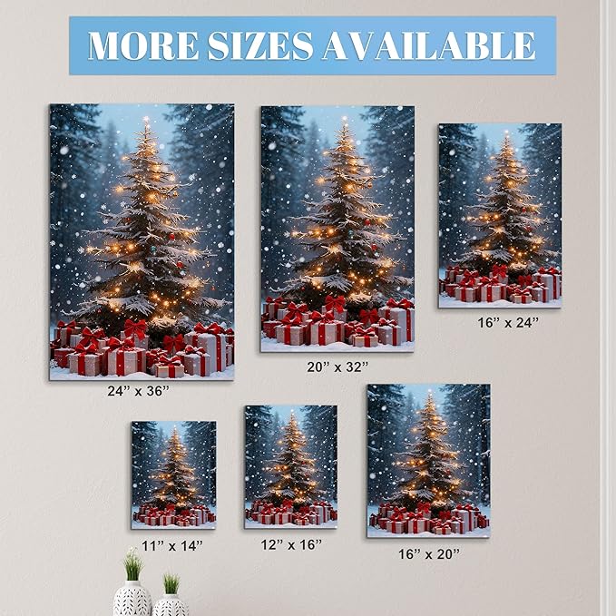 Framed Christmas Pictures Wall Decor,Vintage Pine Tree Prints,Winter Christmas Canvas Wall Art Decoration for Bedroom Bathroom Living Room Rustic Xmas Holiday Gifts (Christmas Tree 14, 24'' X 36'')