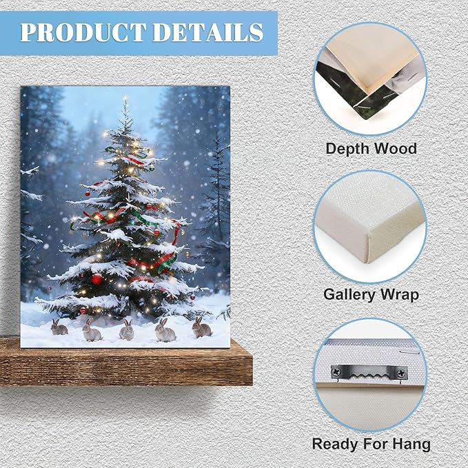 Framed Christmas Pictures Wall Decor,Vintage Pine Tree Prints,Winter Christmas Canvas Wall Art Decoration for Bedroom Bathroom Living Room Rustic Xmas Holiday Gifts (Christmas Tree 17, 16'' X 20'')