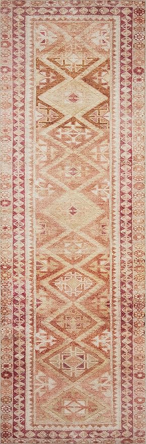 Loloi Layla Collection LAY-16 Natural/Spice 7'-6" x 9'-6" .13" Thick Area Rug, Soft, Durable, Vintage Inspired, Distressed, Low Pile, Non-Shedding, Easy Clean, Printed, Living Room Rug