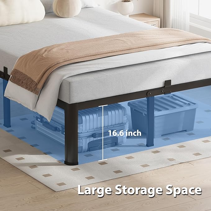 18 Inch Twin Size Bed Frame, 3500Lbs Heavy Duty Metal Platform with Round Corner Legs Mattress Slide Stopper, Steel Slat Support No Box Spring Needed, Noise Free, Non-Slip, Easy Assembly