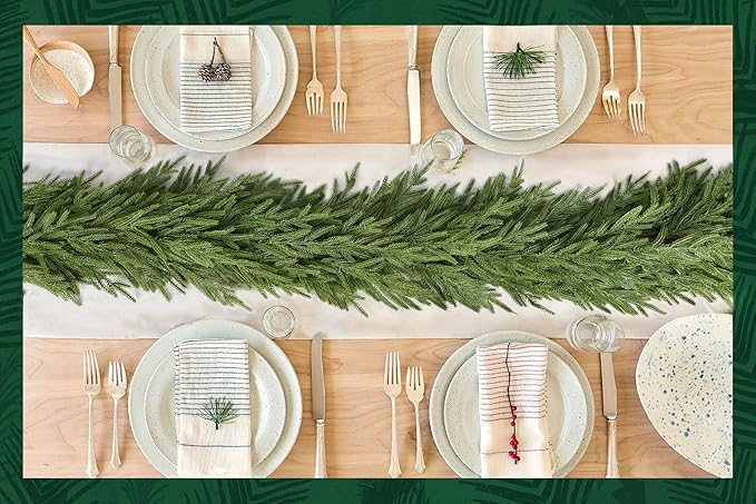 DearHouse Norfolk Pine Garland, 9 Ft Artificial Greenery Christmas Decoration for Holiday Season, Mantel Fireplace Table Runner Centerpiece