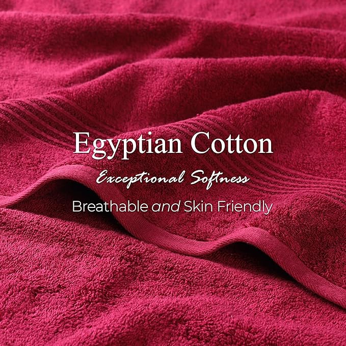 Superior Egyptian Cotton 8-Piece Towel Set, Assorted Towels for Home Bathroom, Guest Bath Decor Essentials, Includes 2 Bath, 4 Hand, 2 Face Towels/Washcloths, Quick Dry, Absorbent, Burgundy
