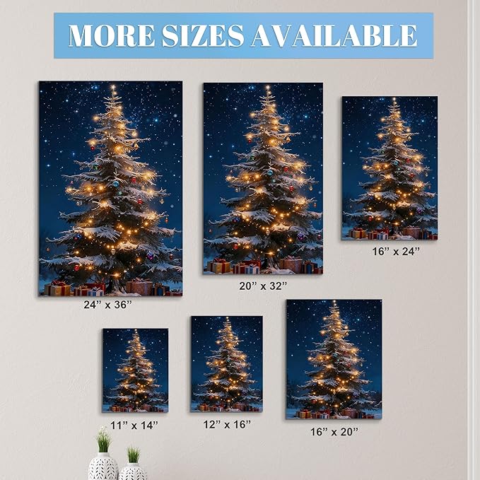 Framed Christmas Pictures Wall Decor,Vintage Pine Tree Prints,Winter Christmas Canvas Wall Art Decoration for Bedroom Bathroom Living Room Rustic Xmas Holiday Gifts (Christmas Tree 13, 24'' X 36'')