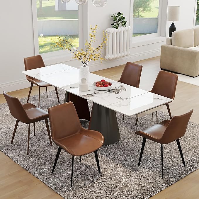 Modern Dining Chairs Set of 4, Upholstered Faux Leather Cushion Seat and Sturdy Metal Legs for Restaurant, Living Room, Grey