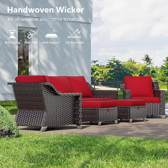Wicker Patio Chairs Set of 2, Luxury Rattan Patio Furniture with Wide Armrest, Thickened Cushions, Outdoor Chairs for Deck, Porch Use