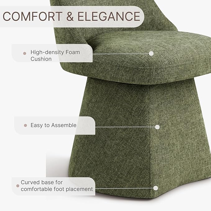 Swivel Dining Chairs Set of 4, Upholstered Mid Century Modern Deskchair with High Back, Linen Fabric Kitchen Chairs for Dining Room, Bedroom, Dressing Room, Moss Green