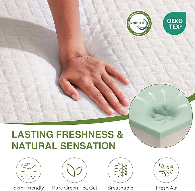 EGOHOME 6 Inch Twin Mattress for Kids, Memory Foam Mattress with Cooling Green Tea Gel, Relieve Pressure with Medium Firm Support, CertiPUR-US Certified, 75''L x 38''W, White