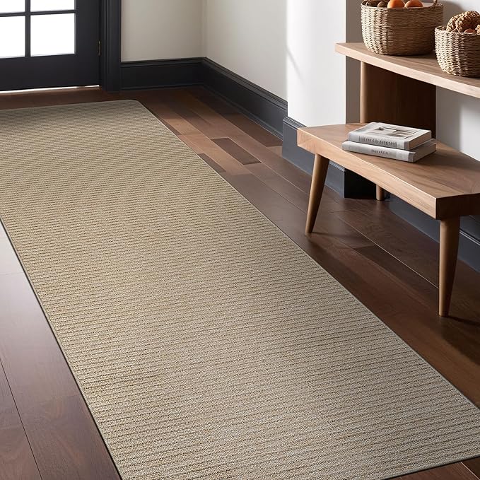 Non Slip Beige Solid Rubber Back Thing Runner Rugs for Living Room 2x5 for Kitchen, Rug for Bedroom and Hallway, Stain Resistant Easy Cleaning Non Shedding Carpet Beige 2 x 5