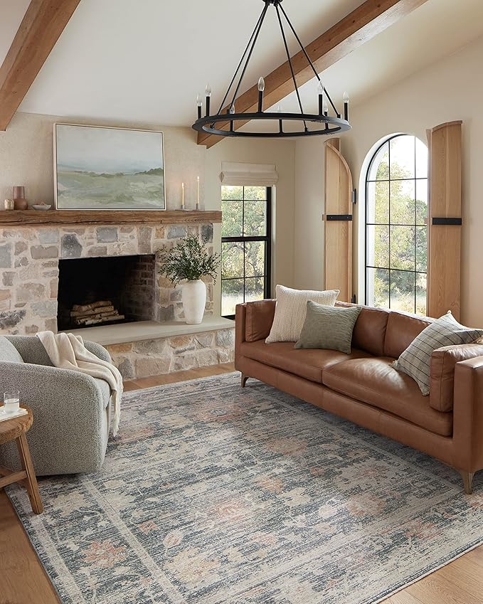 Loloi Magnolia Home by Joanna Gaines Millie Collection MIE-01 Blue/Multi 7'-10" x 10', .25" Pile Height, Area Rug