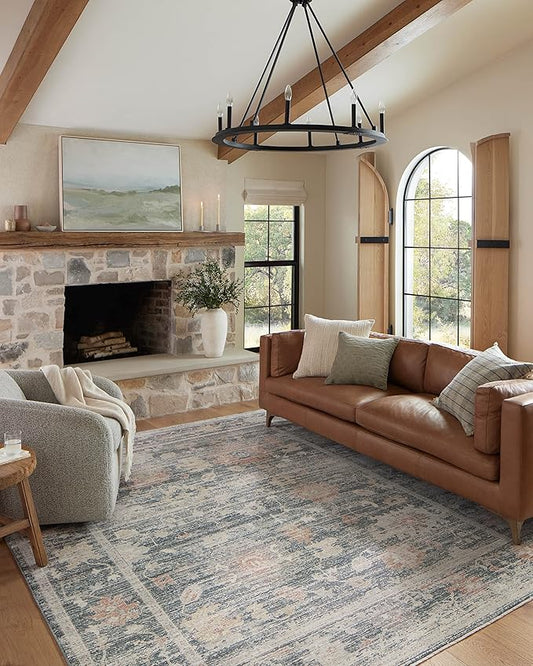 Loloi Magnolia Home by Joanna Gaines Millie Collection MIE-01 Blue/Multi 7'-10" x 10', .25" Pile Height, Area Rug