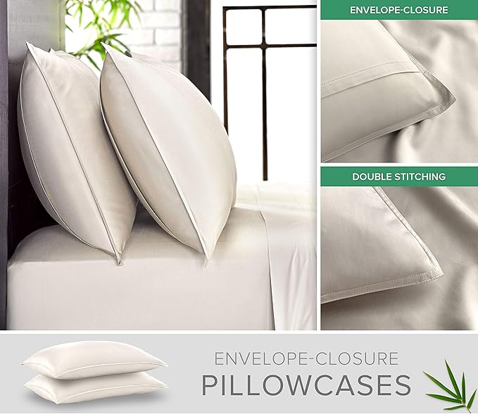 Pure Bamboo California King Sheets, Genuine 100% Organic Viscose Derived from Bamboo Bed Sheet Set, Soft & Cooling, Double Stitching, 2 Year Quality Promise (California King, Ivory)