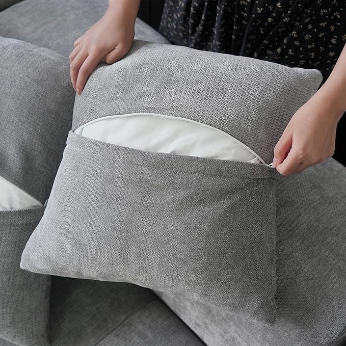 JACH 144.1 Inch U-Shaped Modular Sofa, Mid Century Modern Deep Seat Sectional Couch, 3-Seater Sofas with Chaise Ottomans for Living Room, Cozy Sofas for Apartment, Living Room (Linen Fabric, Grey)