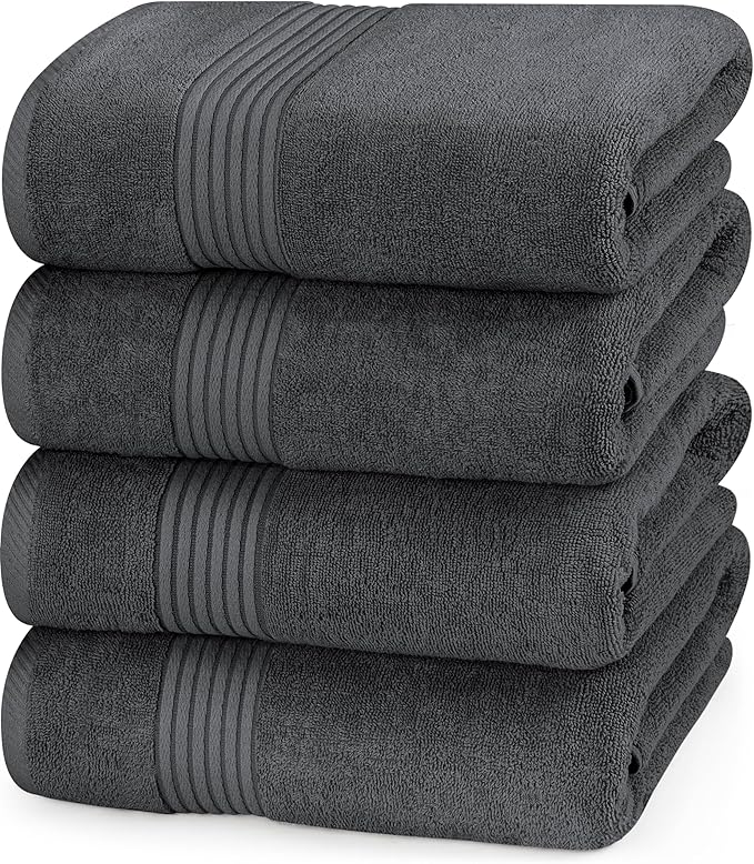 Utopia Towels 4 Pack Bath Towels Set, 27 by 54 Inches, 100% Ring Spun Cotton, Quick Dry, Highly Absorbent, Soft Feel Towels, Perfect for Daily Use, Grey