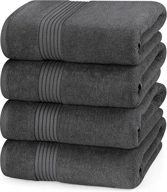 Utopia Towels 4 Pack Bath Towels Set, 27 by 54 Inches, 100% Ring Spun Cotton, Quick Dry, Highly Absorbent, Soft Feel Towels, Perfect for Daily Use, Grey