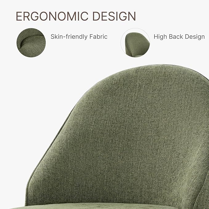 Swivel Dining Chairs Set of 2, Upholstered Mid Century Modern Deskchair with Round Back, Linen Fabric Kitchen Chairs for Dining Room, Bedroom, Dressing Room, Moss Green
