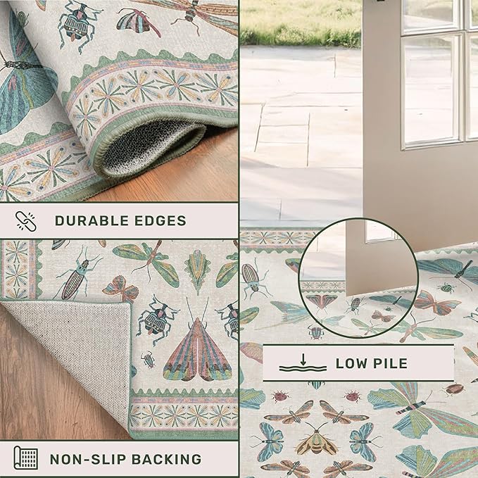 Mint Green Washable Bathroom Rug - 2x4 Small Kitchen Rugs for Front Door Indoor Entrance, Low Pile Stain Resistant, Colorful Cool Aethestic
