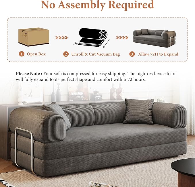 Boneless Couch Sectional Sofa,Convertible Sofa Bed with Sleeper Sofa,Futon Floor Couch Folding Sofas for Living Room,Bedroom,Apartment (Grey, 78.8''W)
